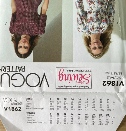 Vogue V1862 Womens Size 8-24 Dress FF