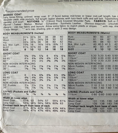 Vogue 8439 Womens Size 12 Coat FF