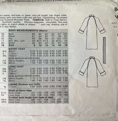 Vogue 8439 Womens Size 12 Coat FF
