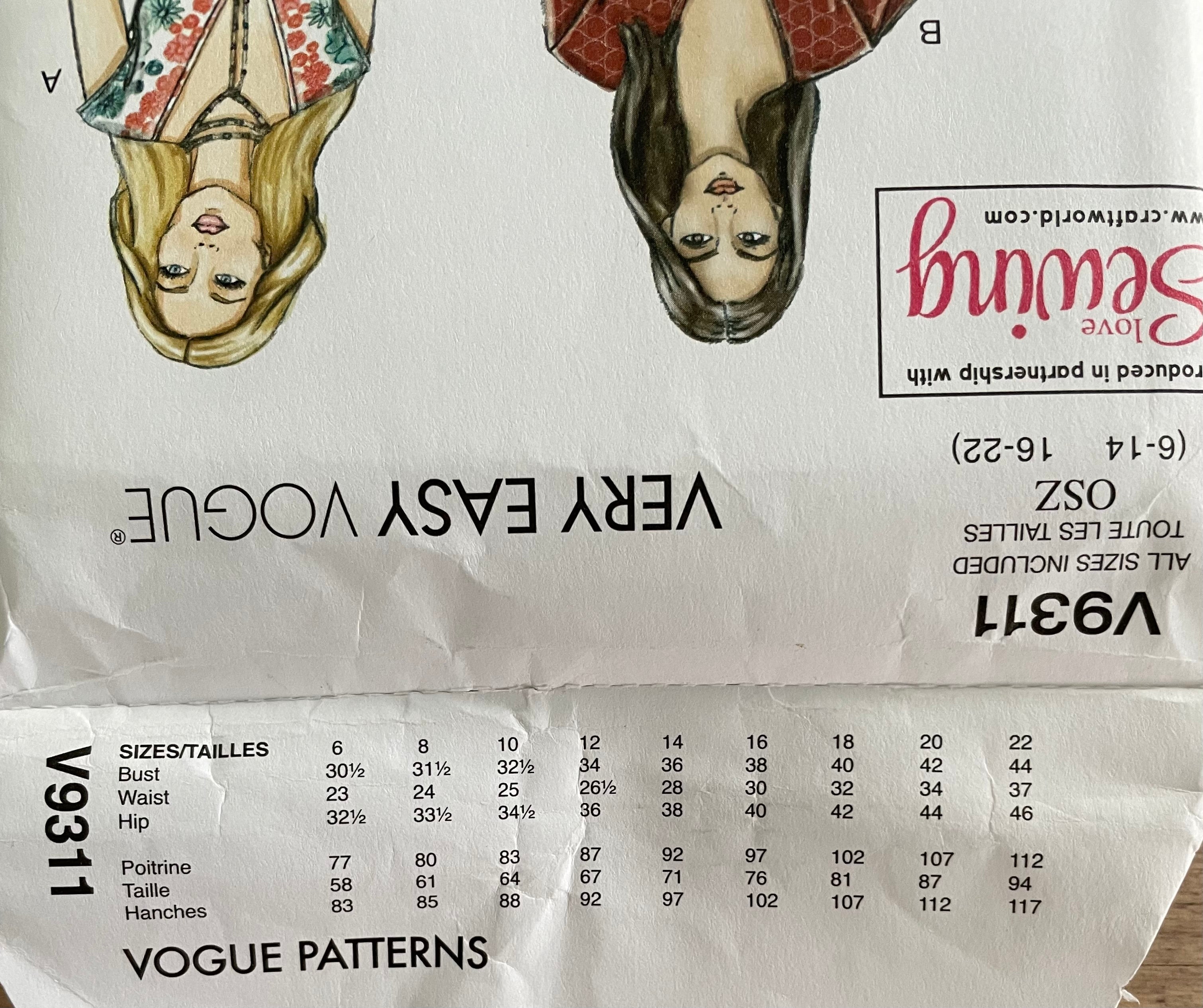 Vogue V9311 Womens Size 6-22 Dress FF