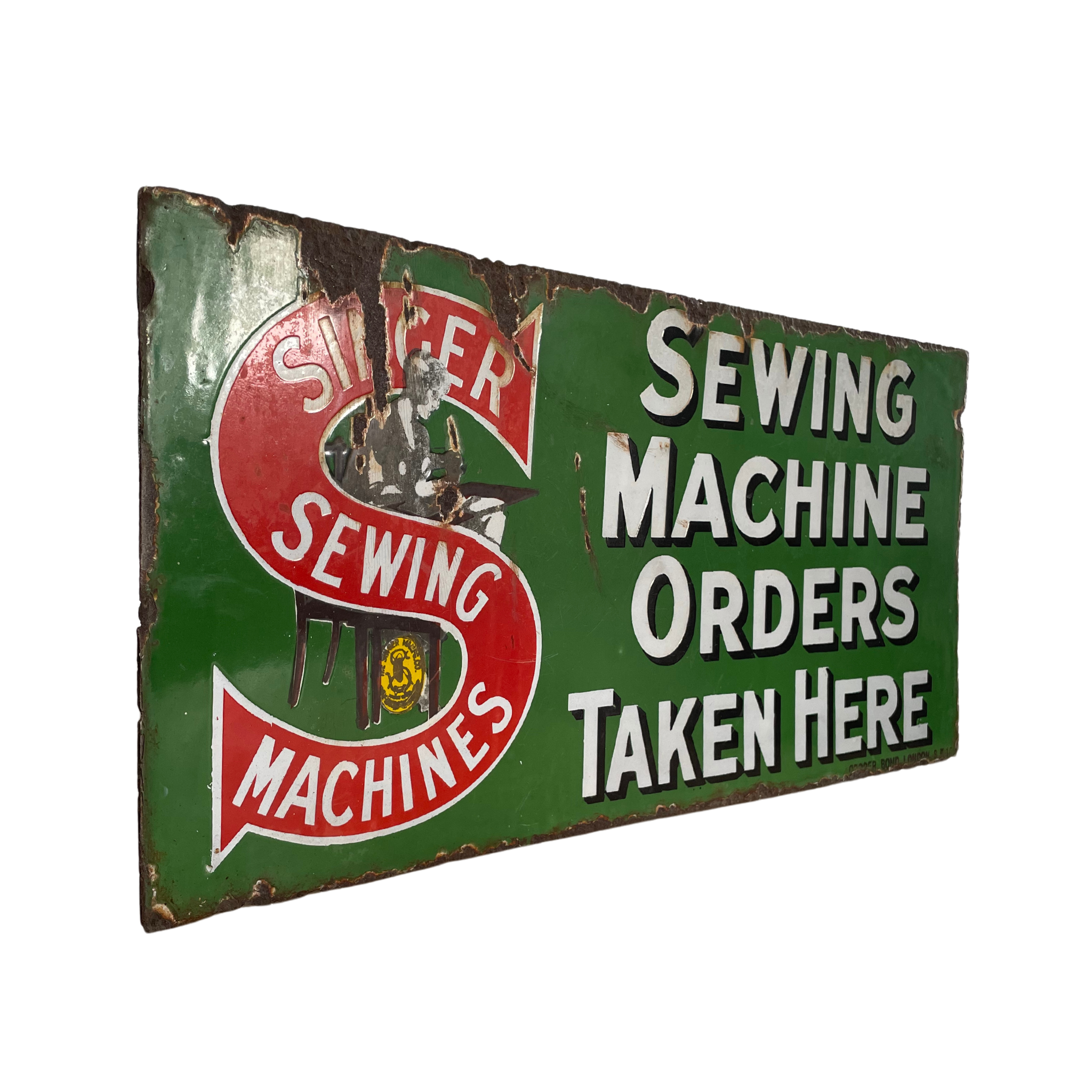 Antique Singer Shop Advertising Enamel Sign – Vintage White Antiques