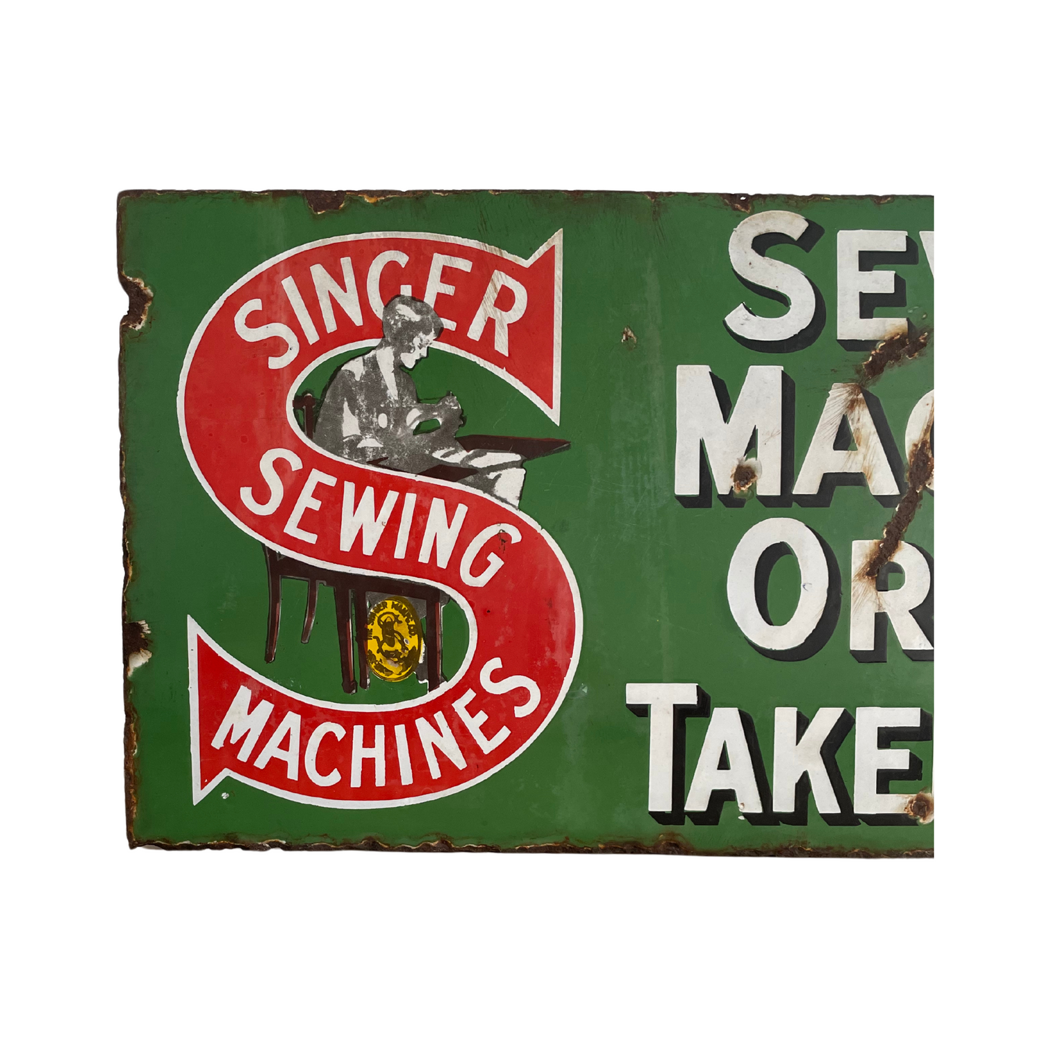 Antique Singer Shop Advertising Enamel Sign