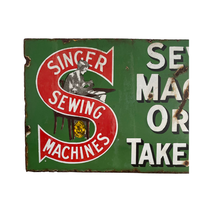 Antique Singer Shop Advertising Enamel Sign