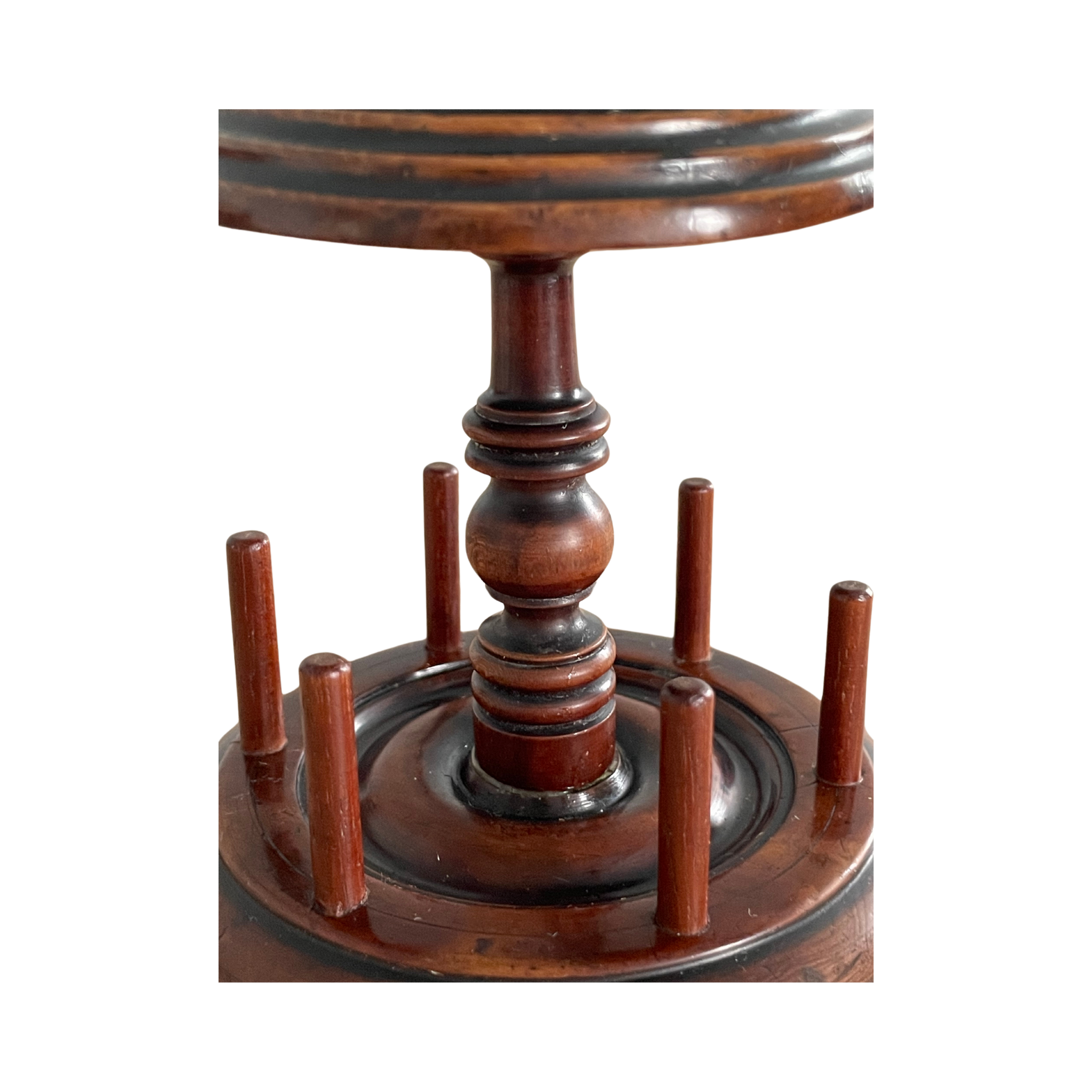 Antique Wooden Thread Reel Stand with Velvet Pin Cushion