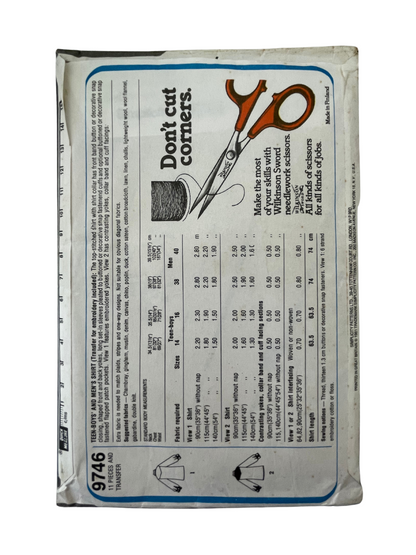 Simplicity 9746 Mens Size 38-40&quot; Shirt FF