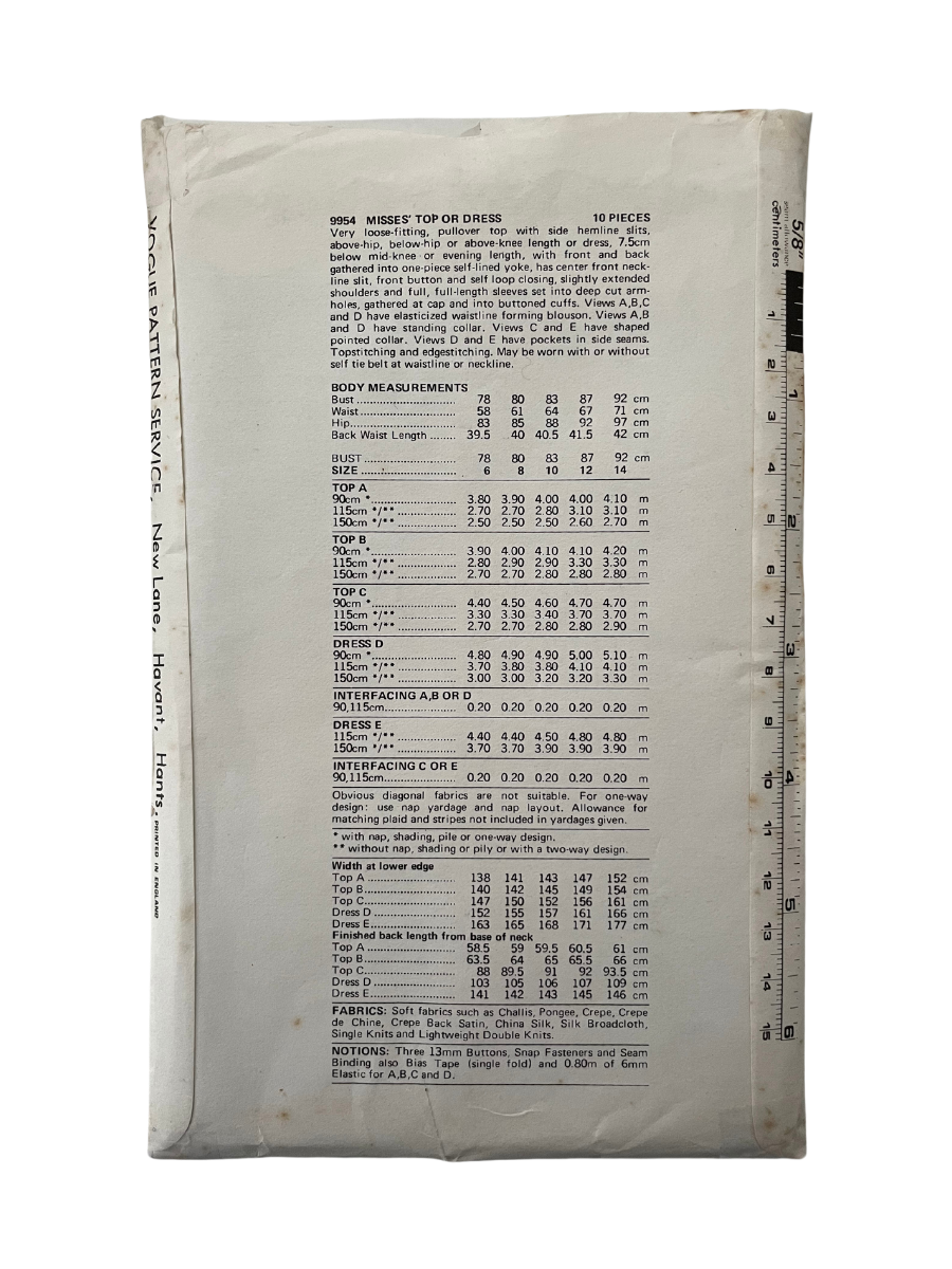 Vogue 9954 Womens Size 10 Dress Top FF