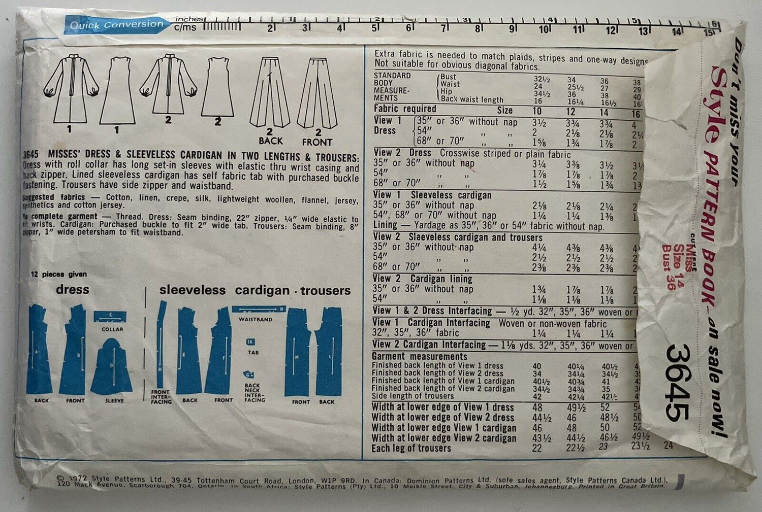 Style 3645 Womens Size 14 Dress Waistcoat Trousers