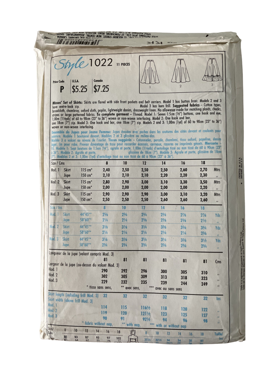 Style 1022 Womens Size 8-14 Skirt FF