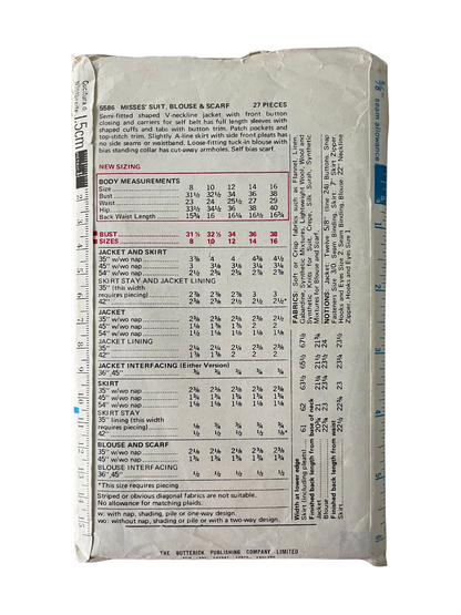 Butterick 5586 Womens Size 12 Skirt Jacket Blouse Jean Muir *