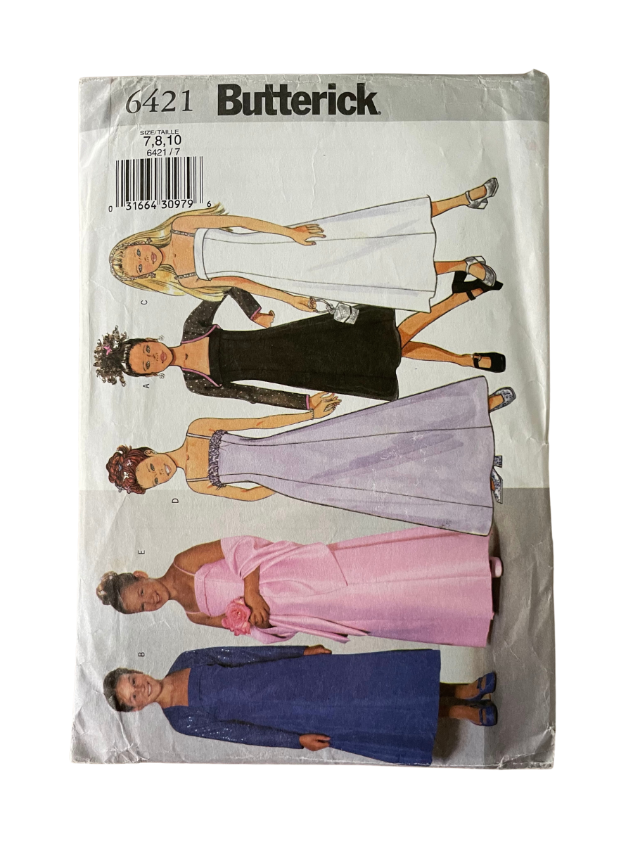 Butterick 6421 Childs Size 7-10 Prom Bridesmaid Dress *