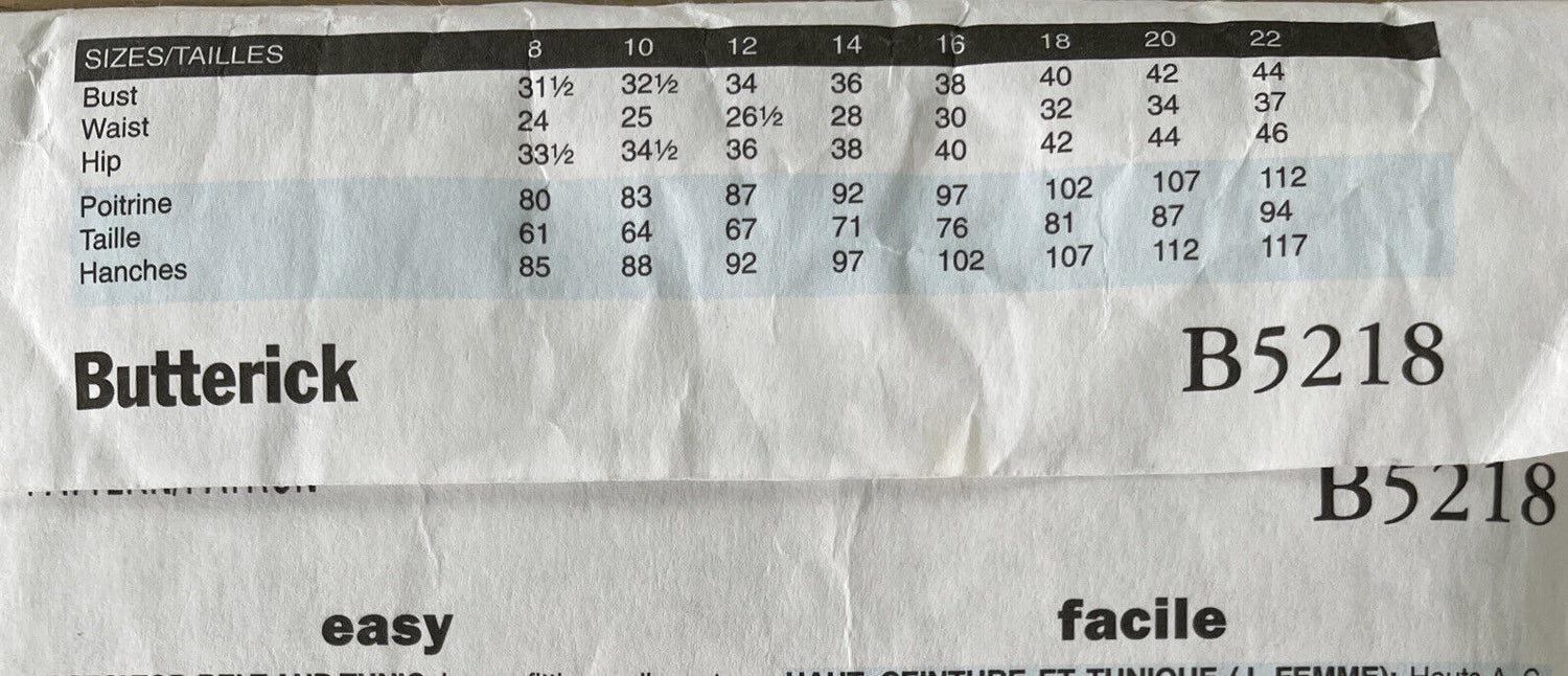 Butterick B5218 Womens Size 8-12 Blouse Shirt Top *