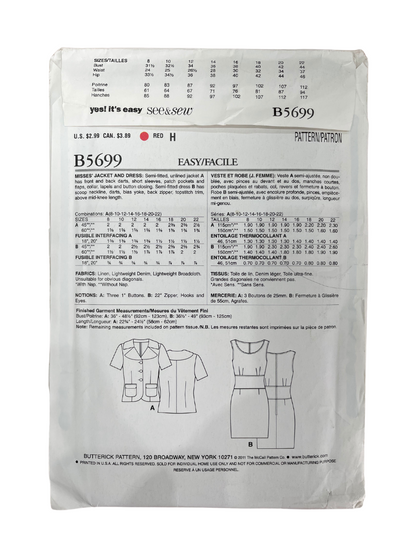 Butterick See &amp; Sew B5699 Womens Size 8-22 Dress Jacket FF