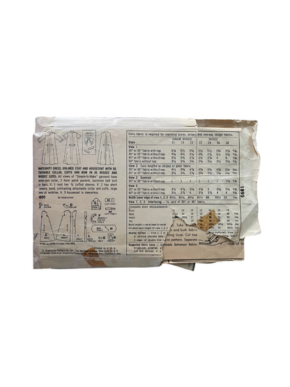 Simplicity 1895 Womens Size 14 Maternity Dress Housecoat *