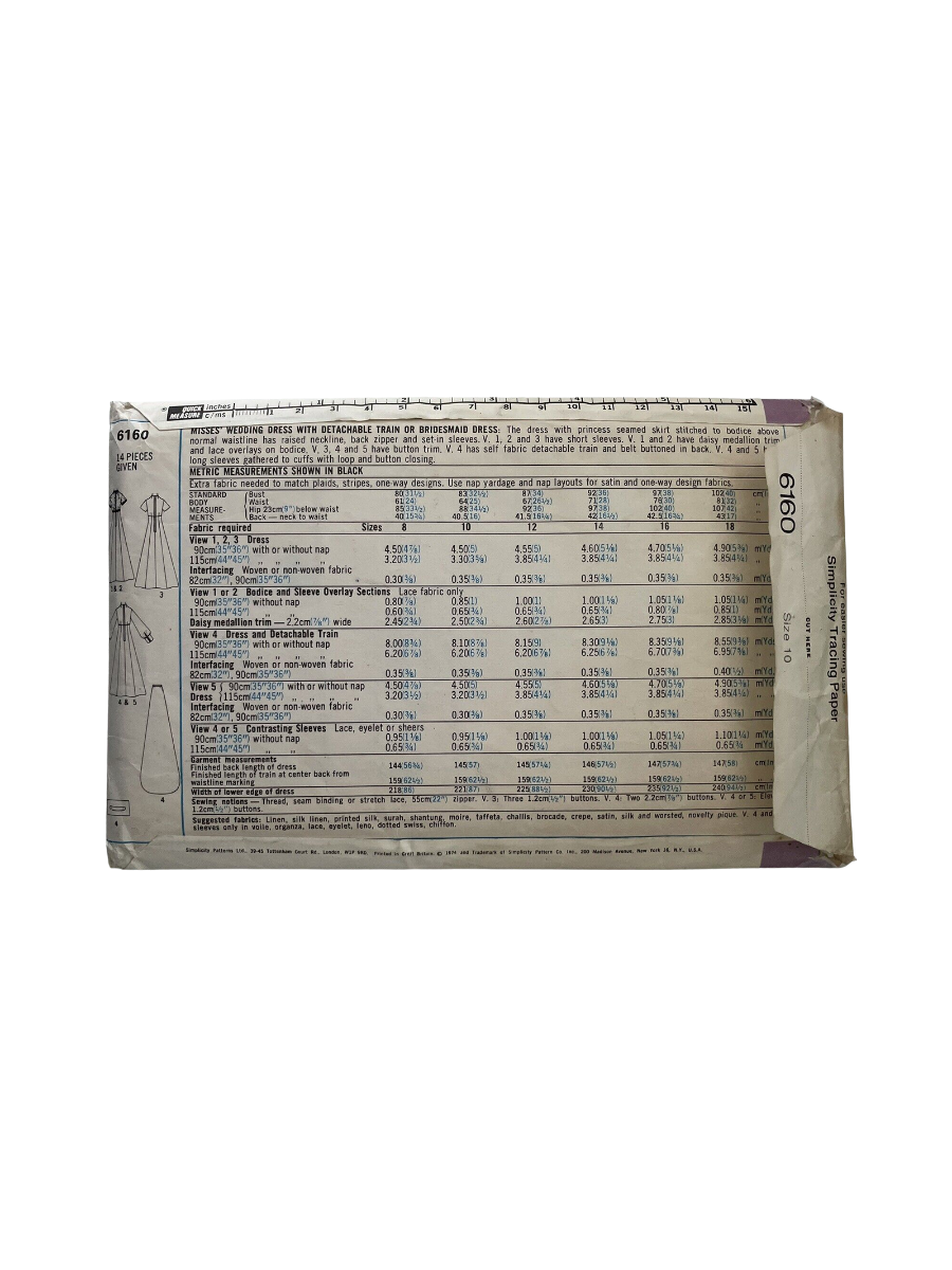 Simplicity 6160 Womens Size 10 Wedding Dress Bridesmaid