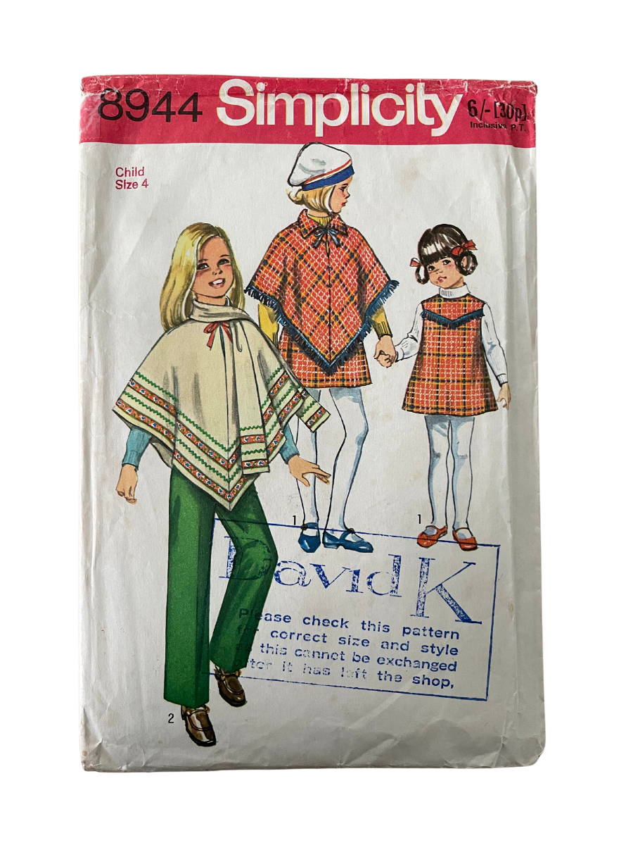 Simplicity 8944 Child Size 4 Poncho Dress Trousers *