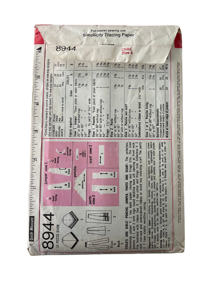 Simplicity 8944 Child Size 4 Poncho Dress Trousers *