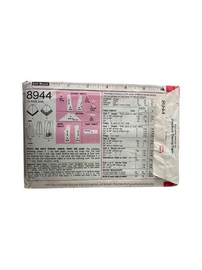 Simplicity 8944 Child Size 4 Poncho Dress Trousers *