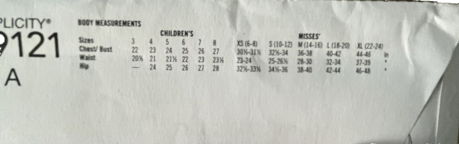 Simplicity K9121 Womens Child Size 3-8 Top Trousers FF