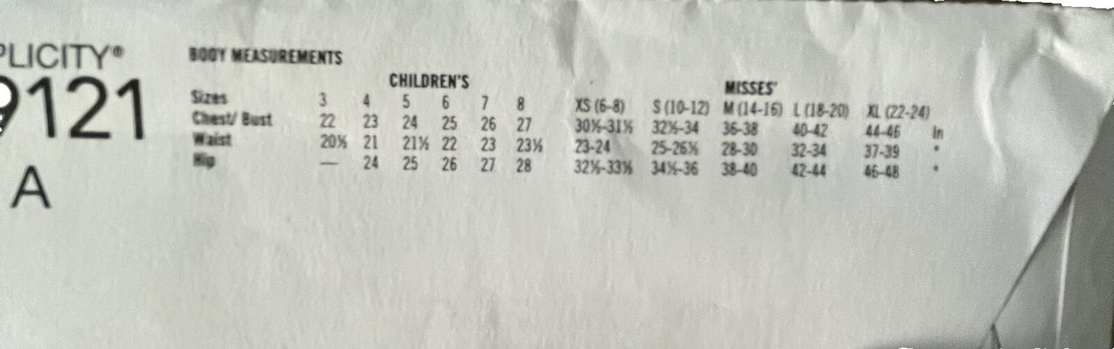 Simplicity K9121 Womens Child Size 3-8 Top Trousers FF