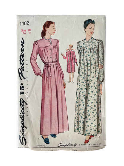 Simplicity 1402 Womens Size 20 Nghtdress Nightgown