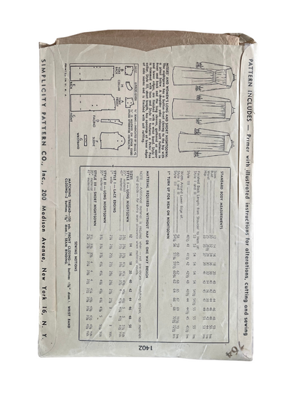 Simplicity 1402 Womens Size 20 Nghtdress Nightgown