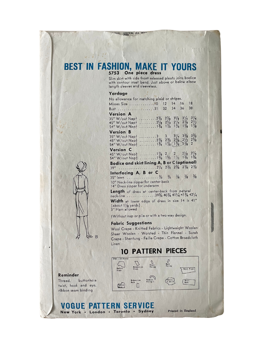 Vogue 5753 Womens Size 14 Dress