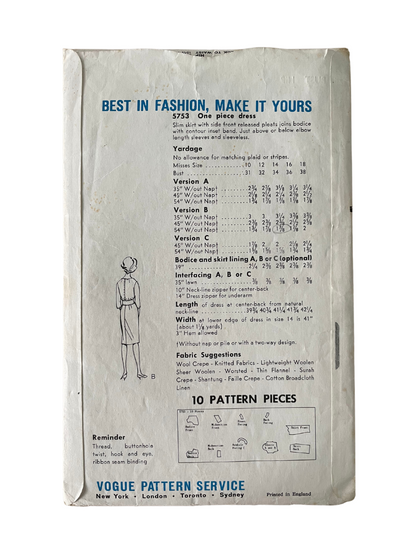 Vogue 5753 Womens Size 14 Dress