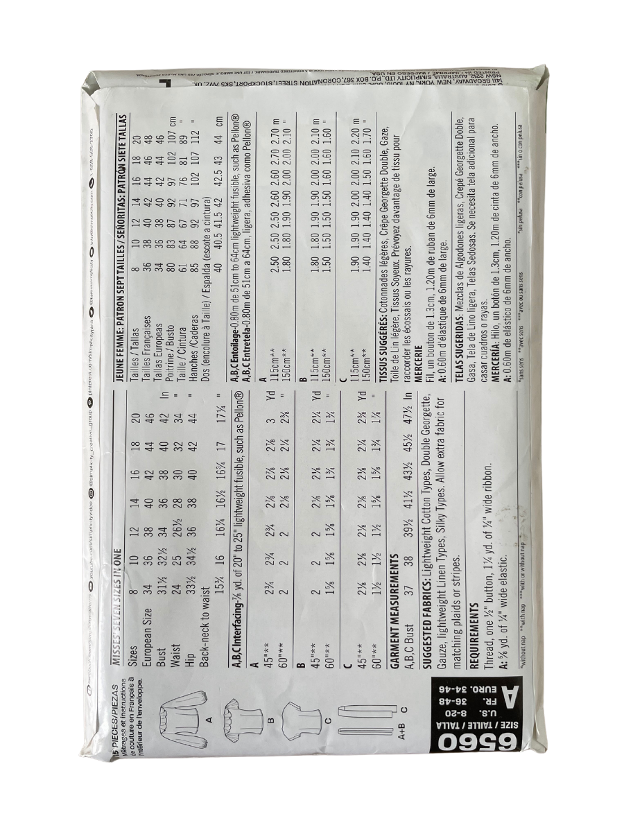 New Look 6560 Womens Size 6-18 Top Blouse FF