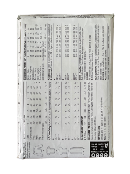 New Look 6560 Womens Size 6-18 Top Blouse FF