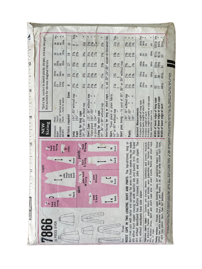 Simplicity 7866 Womens Size 10 Cape Trousers Skirt