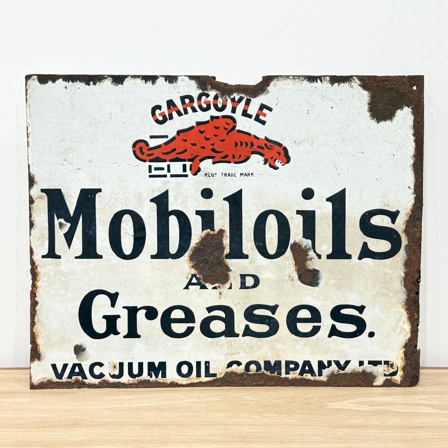 Gargoyle Mobiloils and Greases Enamel Sign Vacuum Oil Company c1920