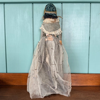 Antique Victorian Wax Over Shoulder Head Doll in Original Style Costume c.1870