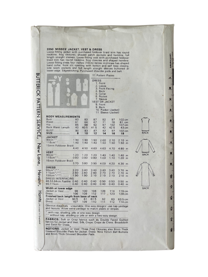 Butterick 3350 Womens Size 8 Dress Jacket Top FF