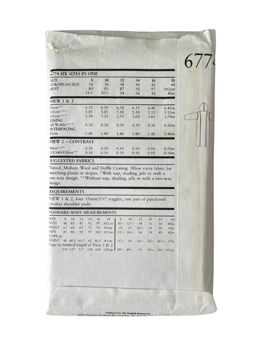 New Look 6774 Womens Size 8-18 Coat FF