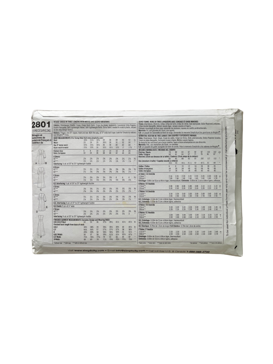 Simplicity 2801 Womens Size 8-16 Dress Jacket Trousers FF