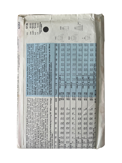 Butterick 4367 Womens Size 6-8 Petite Jacket Skirt FF