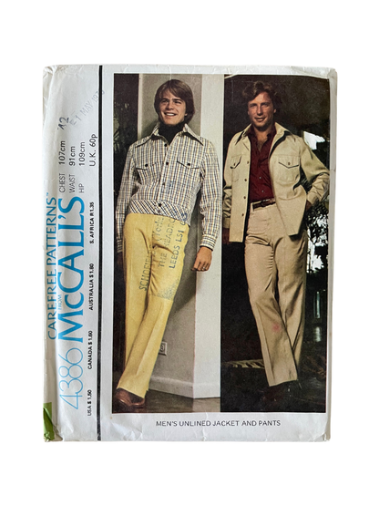McCalls 4386 Mens Chest 42&quot;/Waist 36&quot; Jacket Trousers FF