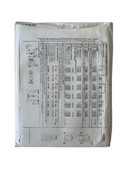 McCalls 4386 Mens Chest 42&quot;/Waist 36&quot; Jacket Trousers FF