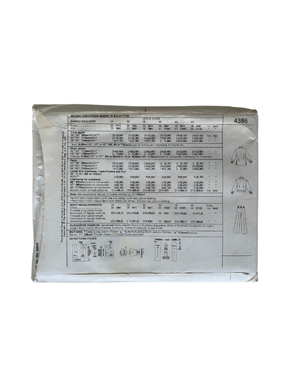 McCalls 4386 Mens Chest 42&quot;/Waist 36&quot; Jacket Trousers FF