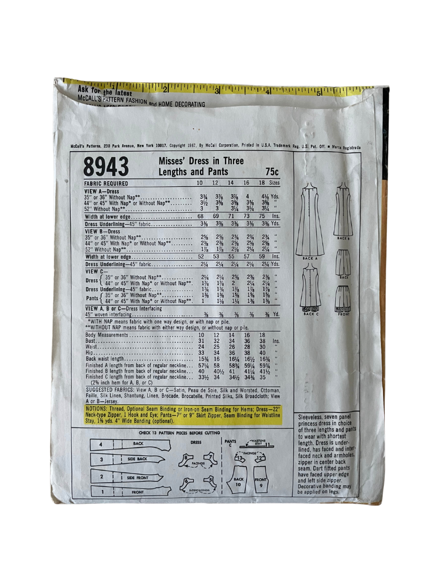 McCalls 8943 Womens Size 10 Dress Shorts FF