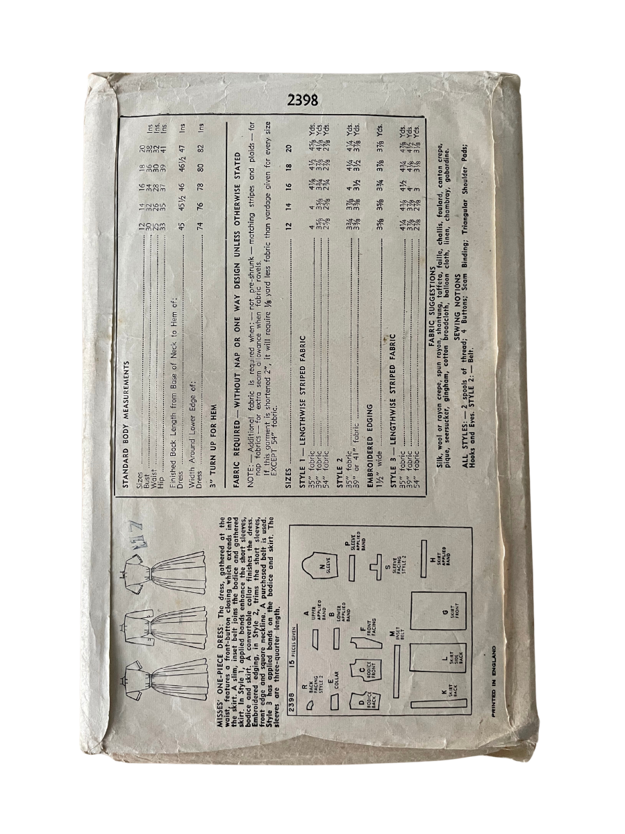 Simplicity 2398 Womens Size 12 Dress FF