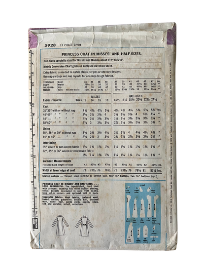 Simplicity 5928 Womens Size 12 Coat FF