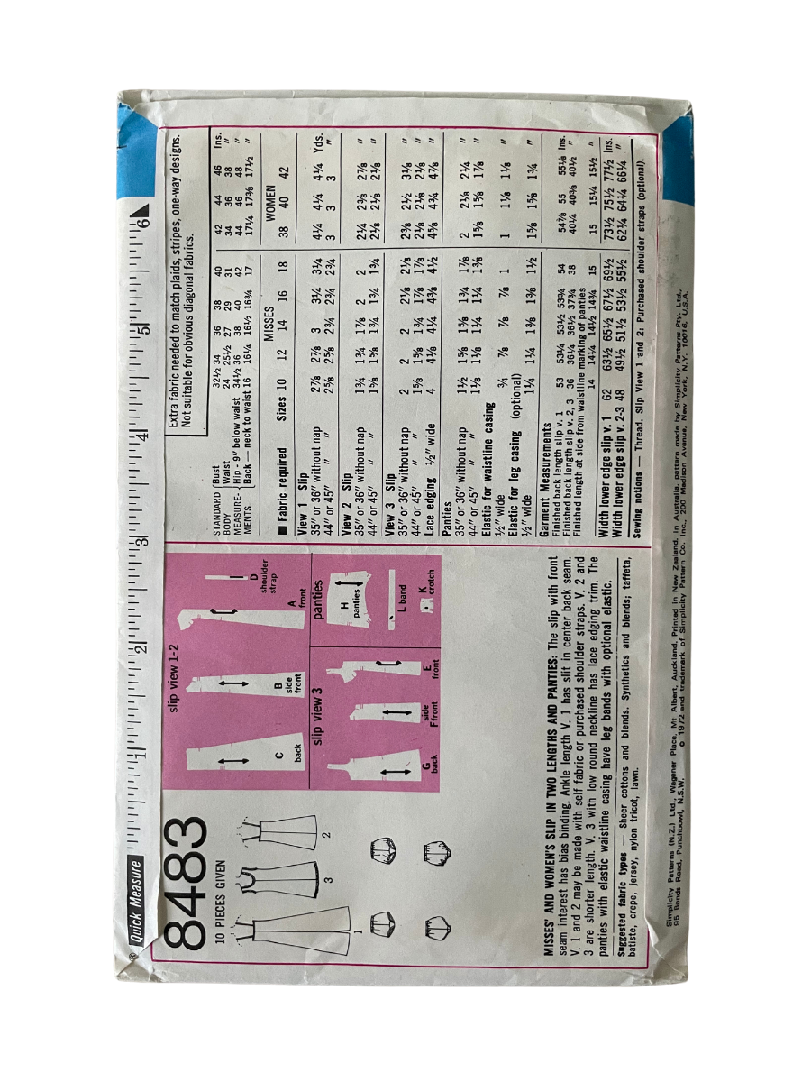 Simplicity 8483 Womens Size 12 Slip FF