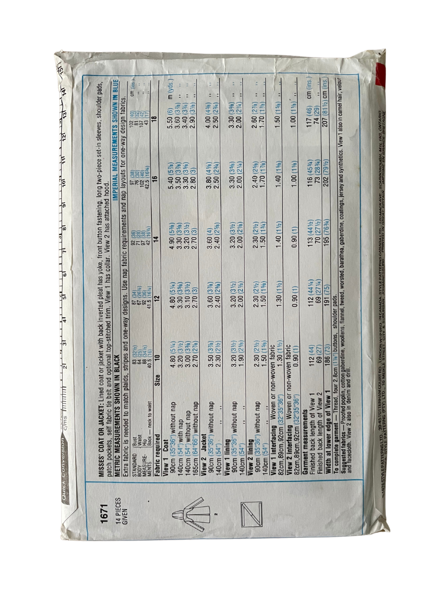 Style 1671 Womens Size 14 Coat Jacket FF
