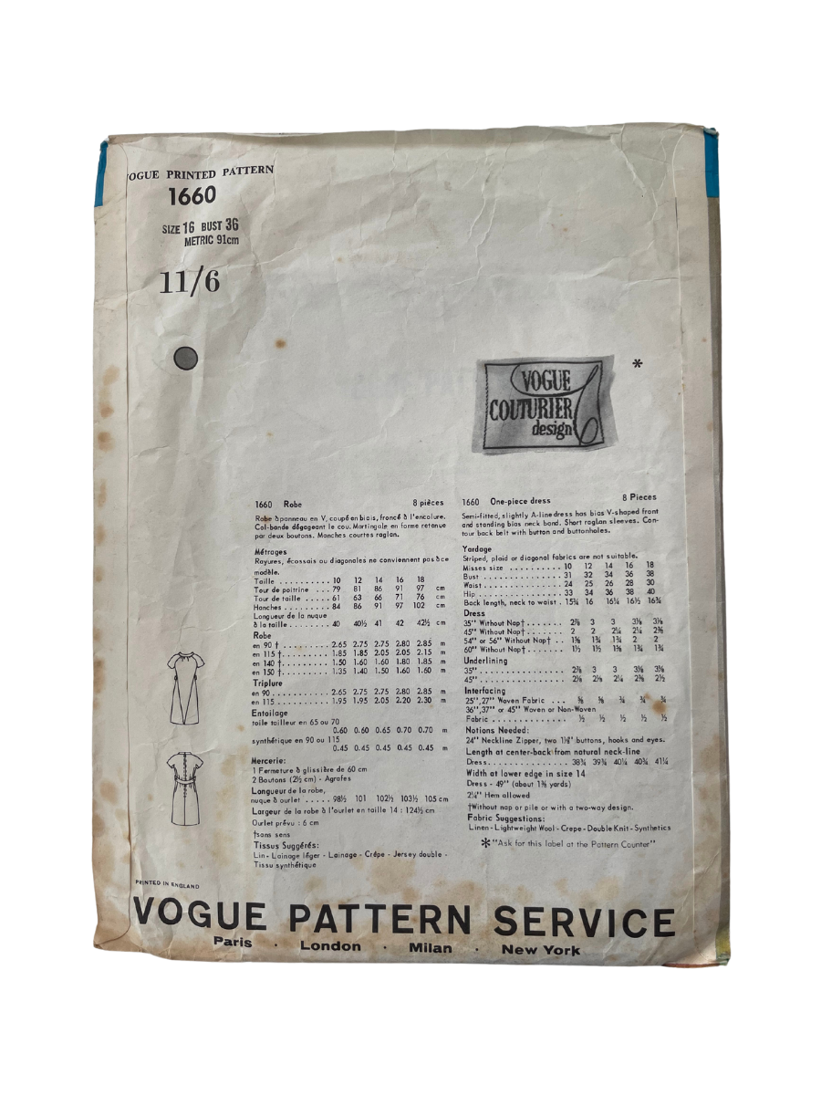 Vogue 1660 Womens Size 12 Dress