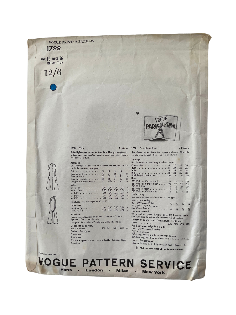 Vogue 1788 Womens Size 12 Dress