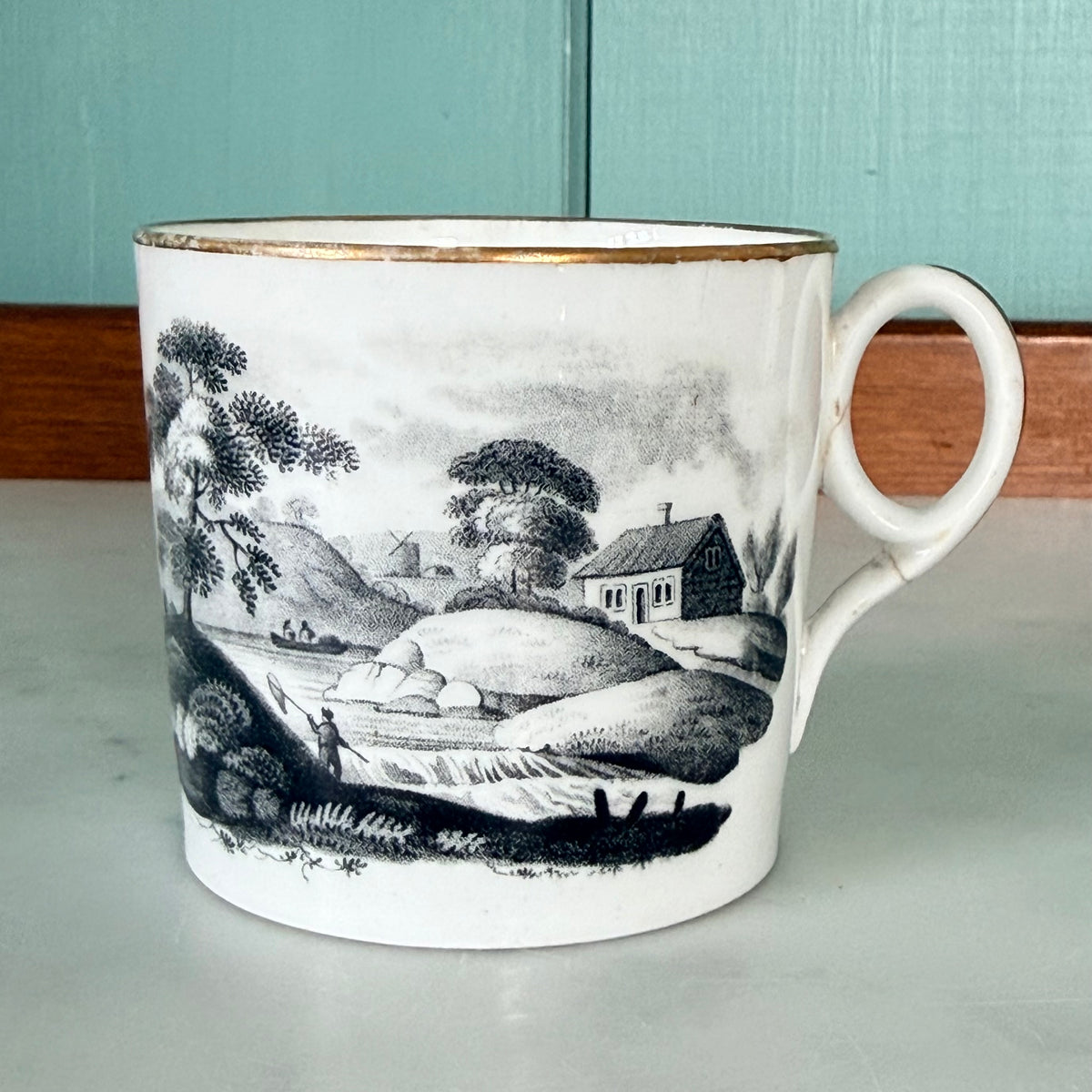 Regency Bat-Printed Landscape Mug – c.1810–1830