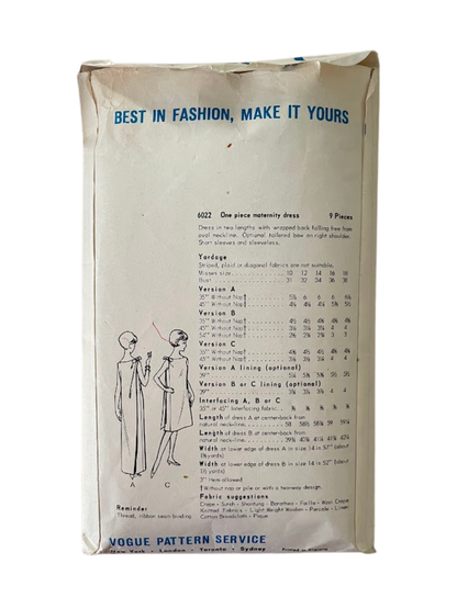 Vogue 6022 Womens Size 8 Dress