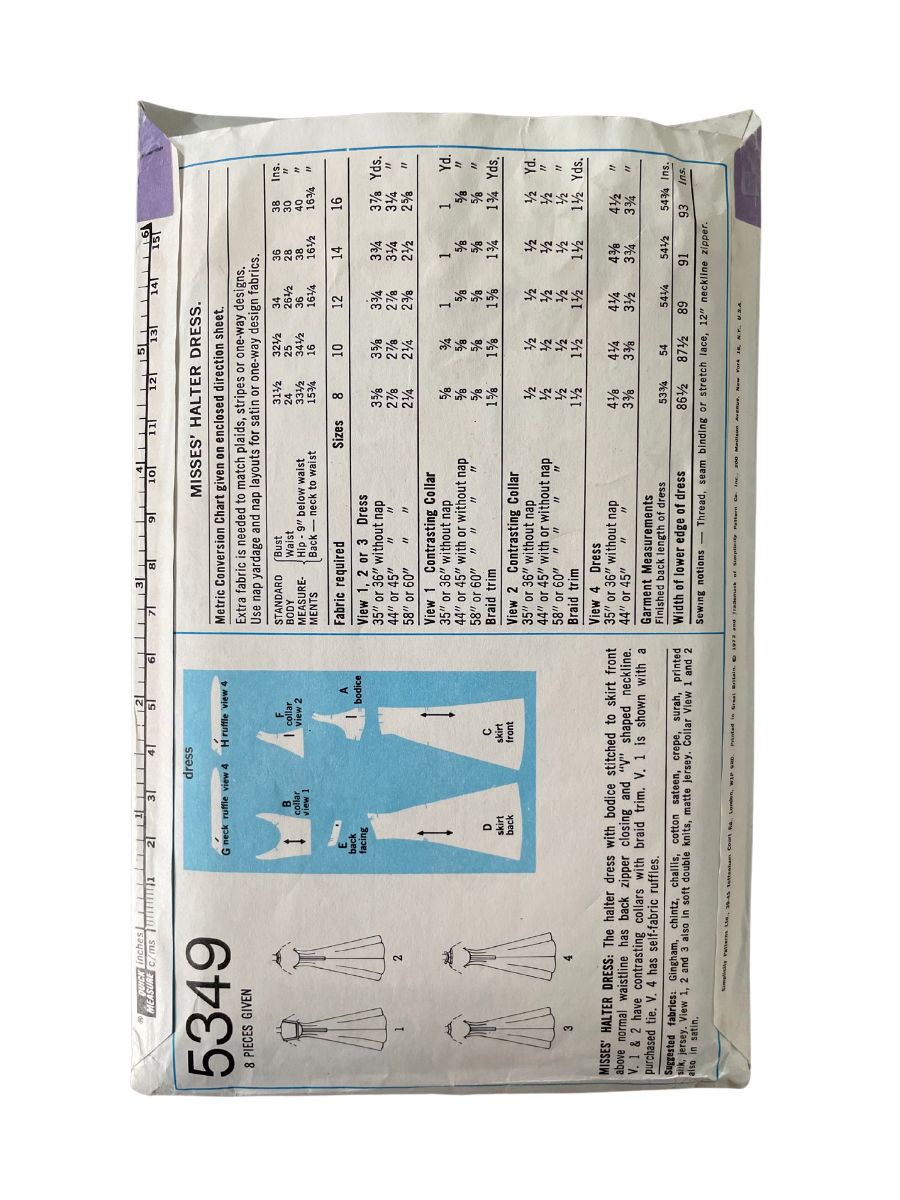 Simplicity 5349 Womens Size 14 UK Dress