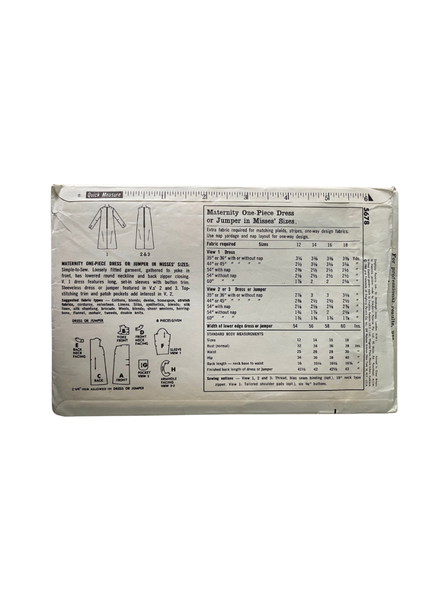 Simplicity 5678 Womens Size 10 Maternity Dress FF